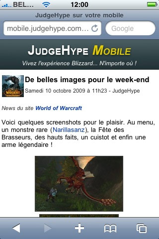 Capture d'écran du site JudgeHype Mobile sur iPhone.