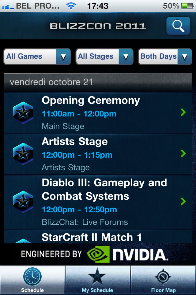 Screenshot de l'application BlizzCon de Blizzard sur iPhone 4.